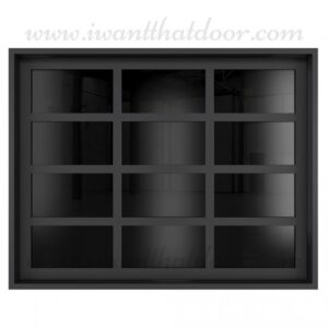 A close-up of a beautiful flat black 9x7 Aluminum Garage Door.